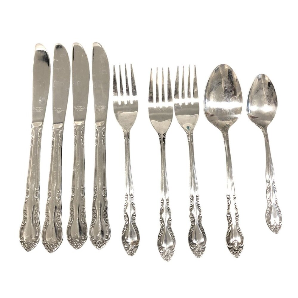 9 piece flatware Fleurette (Stainless) by IMPERIAL INTL silverware floral scroll